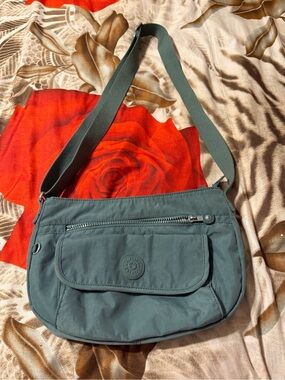 Kipling Slate Green Crossbody Bag with Front Flap Pocket
